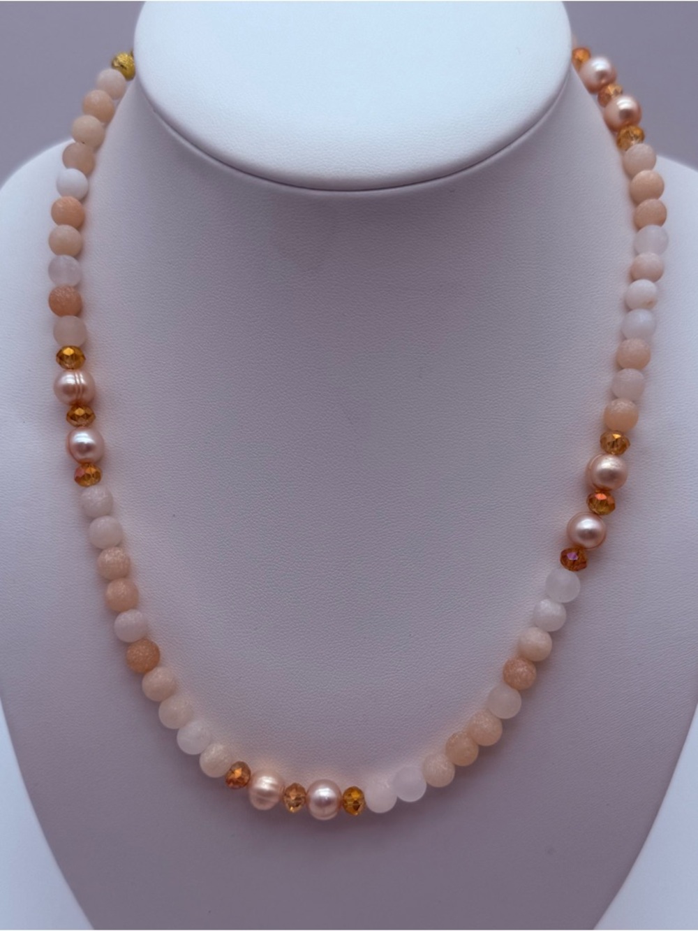 SOLD*** koreanna Elegant Frosted Peach Aventurine and Peach Pearl Necklace - Picture 2 of 6